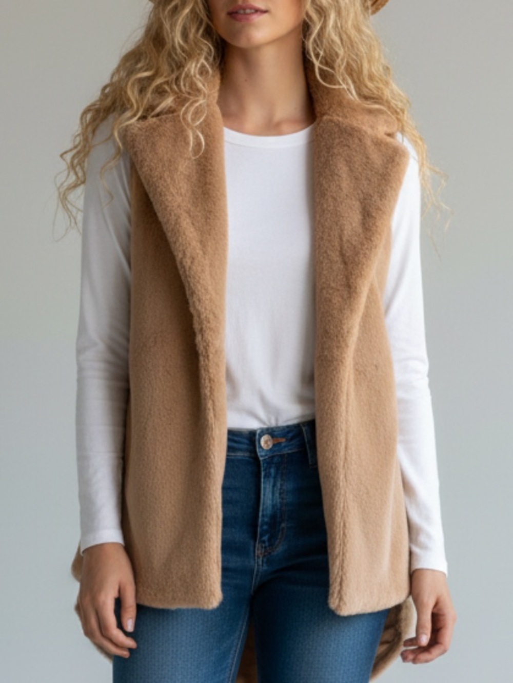 Philosophy Camel Faux-Shearling Open Vest